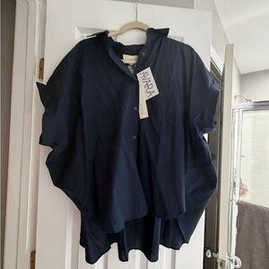 Navy Short-Sleeve Button Front Women's Top
